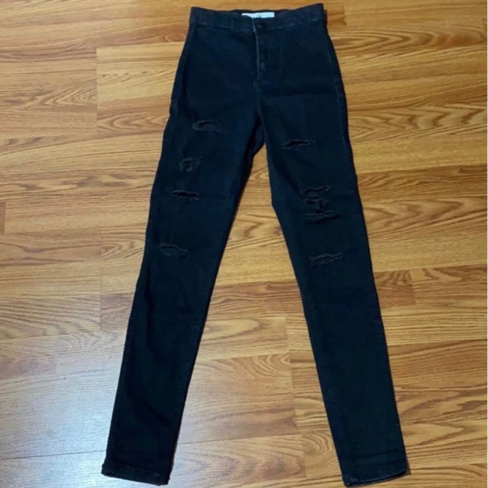 TOPSHOP high waisted black ripped skinny jeans W26